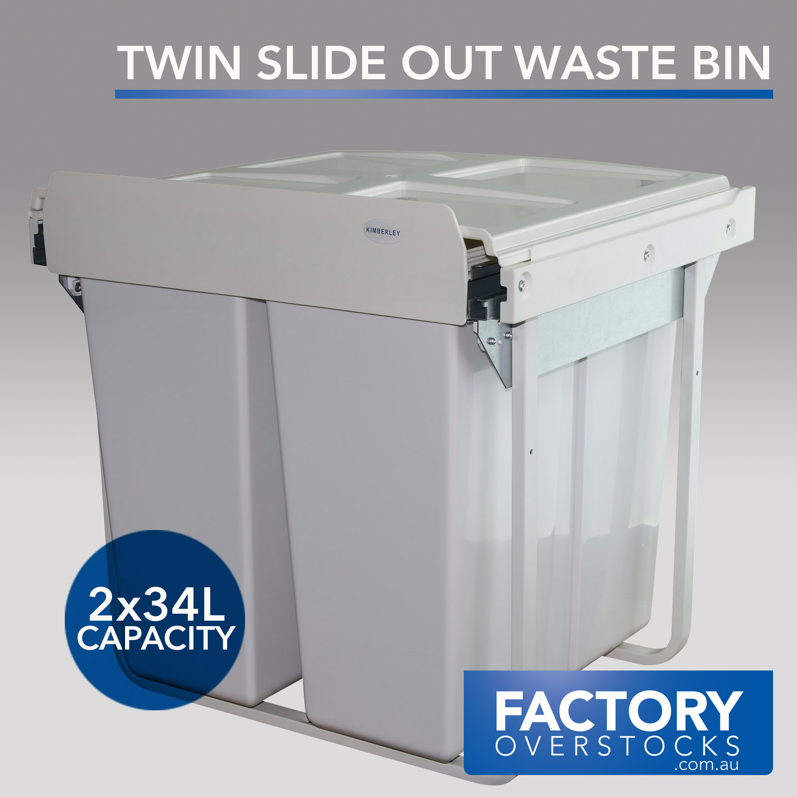 KRB40 68L Handle Pull Twin Slide Out Waste Bin Kimberley