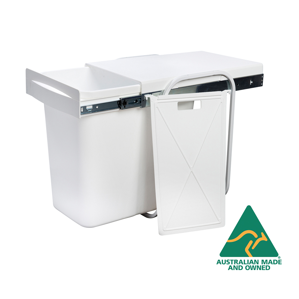 44L Slide Out Divided Waste Bin Pull Out Concealed Kitchen Rubbish